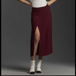 Anthropologie Maeve Polka Dot Midi Skirt ~ burgundy pink